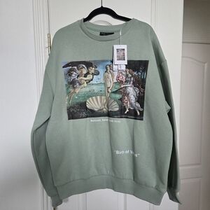 NWT Bershka Birth of Venus Botticelli Art Sweatshirt Sage Green XL
